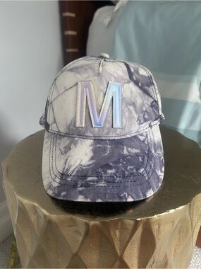 Justice Gray & White Tie-Dye Kids Baseball Cap with Holographic M